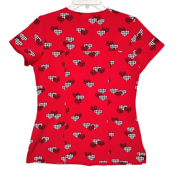 Heart Soul Scrub Top Size XS Valentines Red Hearts Print Short Sleeve V Neck - Picture 6 of 6